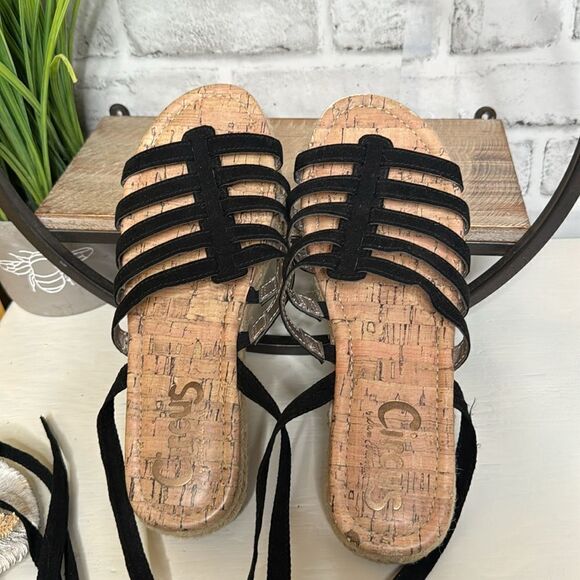 Circus Sam Edelman Ariel Black Leather Tie Platform Espadrilles Sandals 7.5 - Picture 7 of 8